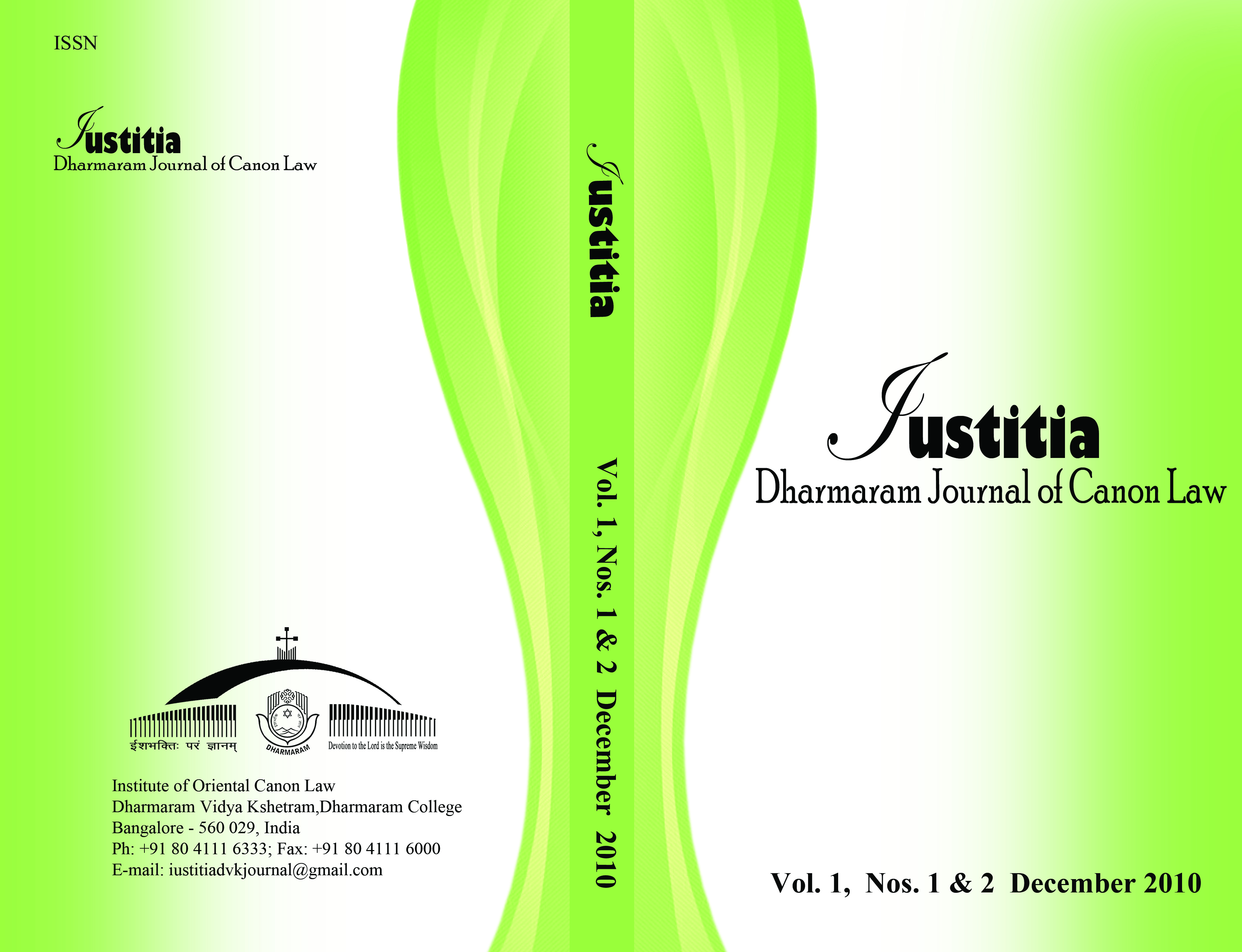 					View Vol. 1 No. 1 (2010): Iustitia: Dharmaram Journal of Canon Law
				