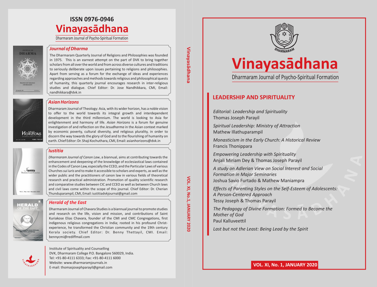 					View Vol. 11 No. 1 (2020): Vinayasadhana: Dharmaram Journal of Psycho-Spiritual Formation
				