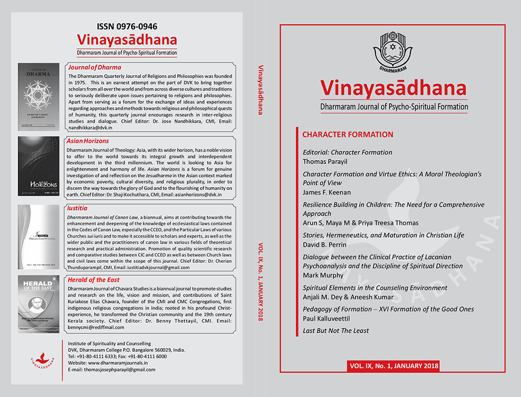 					View Vol. 9 No. 1 (2018): Vinayasādhana: Dharmaram Journal of Psycho-Spiritual Formation
				
