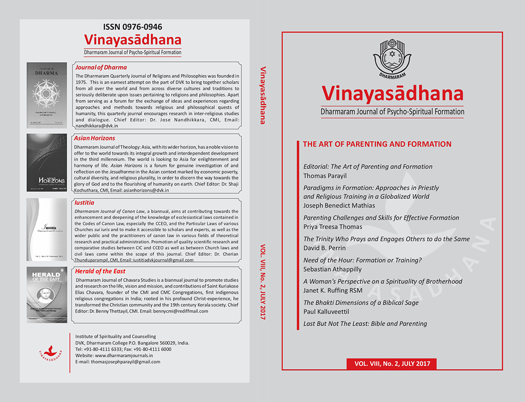 					View Vol. 8 No. 2 (2017): Vinayasādhana: Dharmaram Journal of Psycho-Spiritual Formation
				