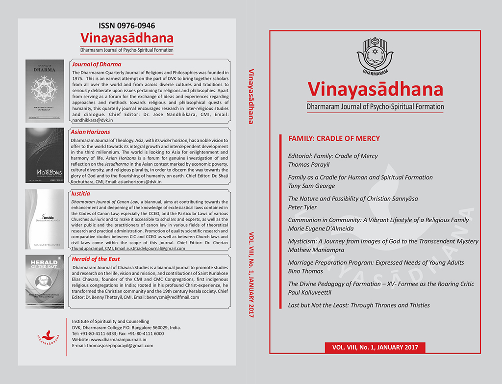 					View Vol. 8 No. 1 (2017): Vinayasādhana: Dharmaram Journal of Psycho-Spiritual Formation
				