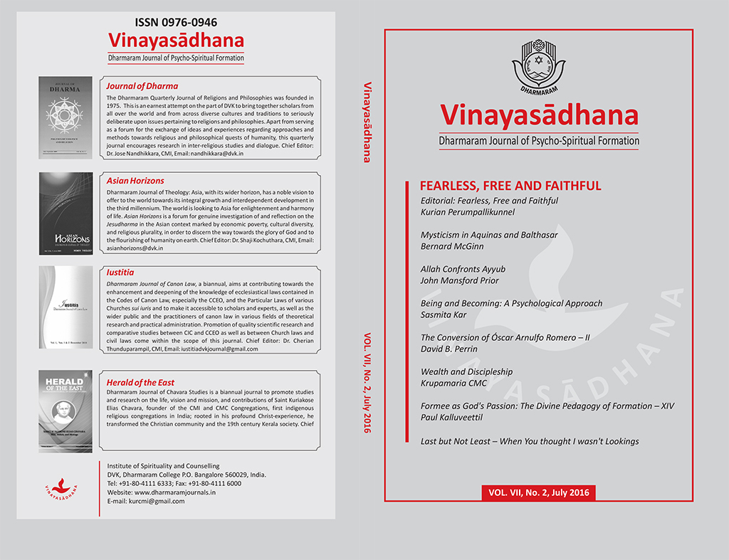 					View Vol. 7 No. 2 (2016): Vinayasādhana: Dharmaram Journal of Psycho-Spiritual Formation
				