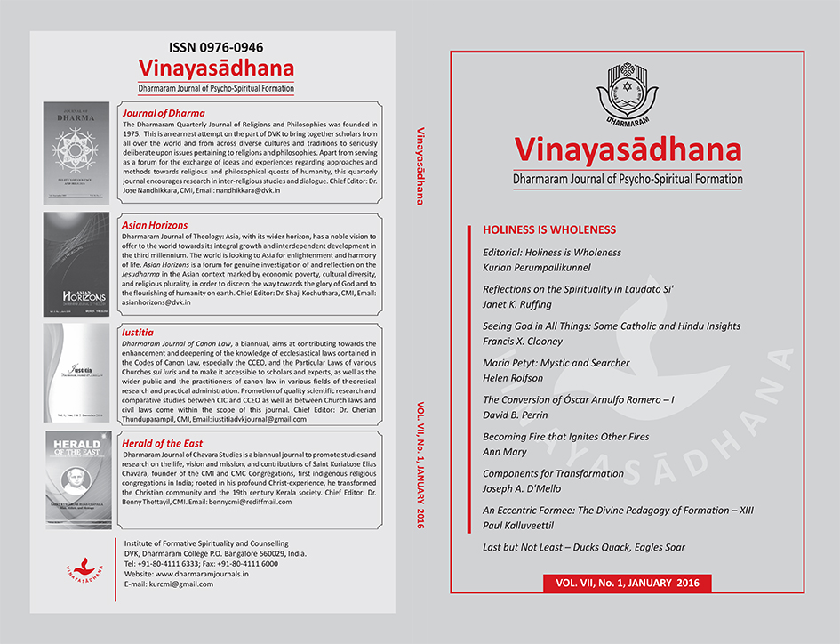 					View Vol. 7 No. 1 (2016): Vinayasādhana: Dharmaram Journal of Psycho-Spiritual Formation
				